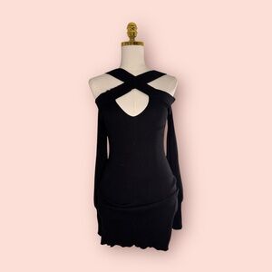 Fashion Nova Black Ruched Cut-Out Maxi Dress